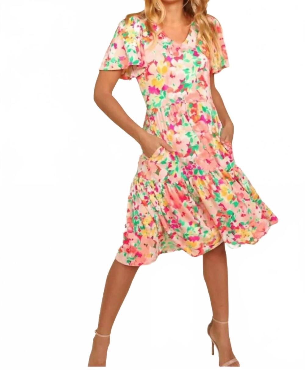 NEW HAPTICS canvas of florals dress in white multi